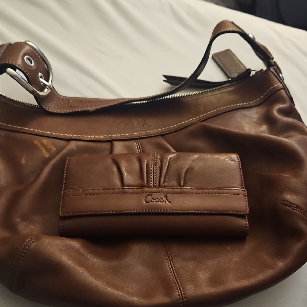 Coach Tan Leather Shoulder Bag and Wallet